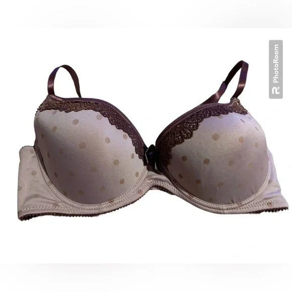 EUC Used 36D underwire Bra polka dot purple with lace trim and adjustable strap - Picture 1 of 4